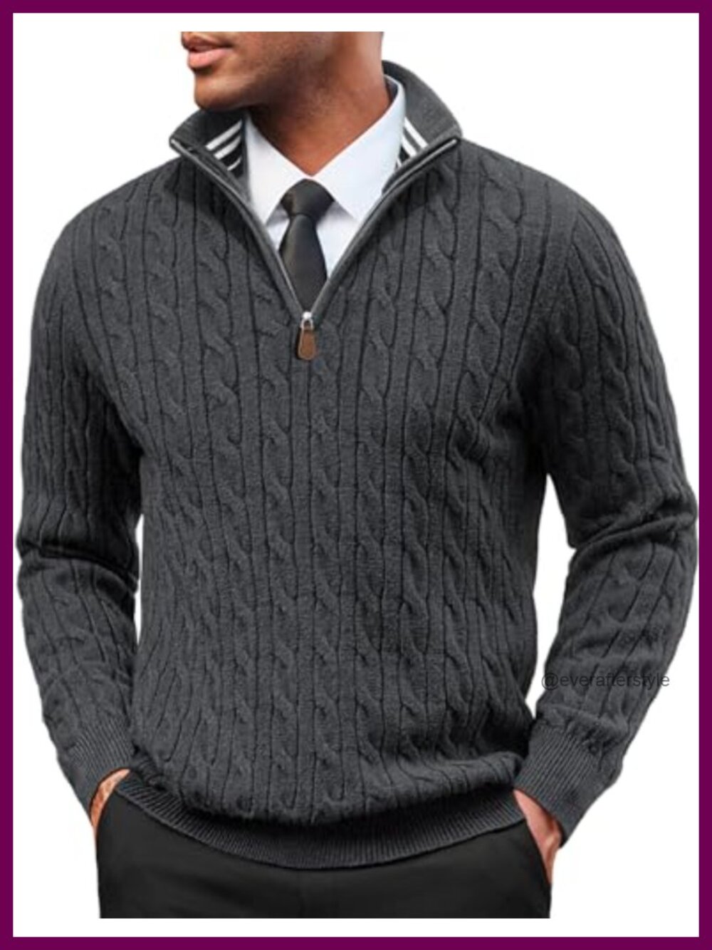 Mens Quarter Zip Cable Knit Pullover Sweater Regular Fit Mock Neck